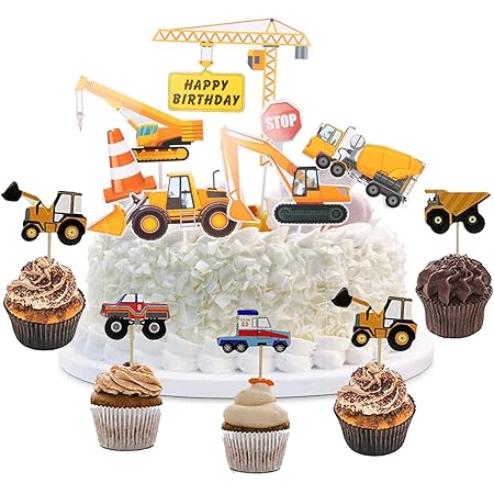 Yooyan Bagger Geburtstagsdeko - Baustellen Fahrzeuge Für Kuchen & Wichteltür