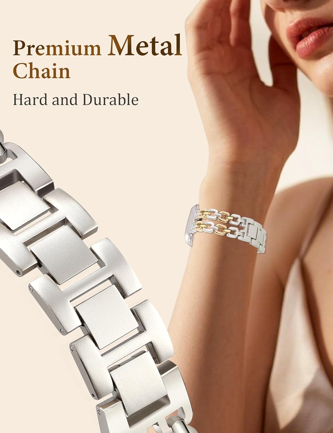 Gold Silver Watch Bands for Women Compatible with Apple Watch 38/40/41/42/44/46/49mm Adjustable Metal Strap Dressy Pretty Chain Bracelet for iWatch Series 11/10/9/8/7/6/5/4/SE/3/2/1/Ultra - Image 2