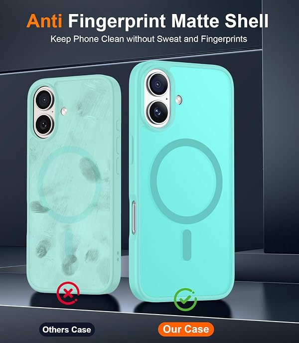 SPIDERCASE Designed for iPhone 17 Case, Magnetic Translucent with 2PCS Tempered Glass Screen Protector Anti-Fingerprint Phone Case for iPhone 17 6.3'',Blue Green by SPIDERCASE - Image 5