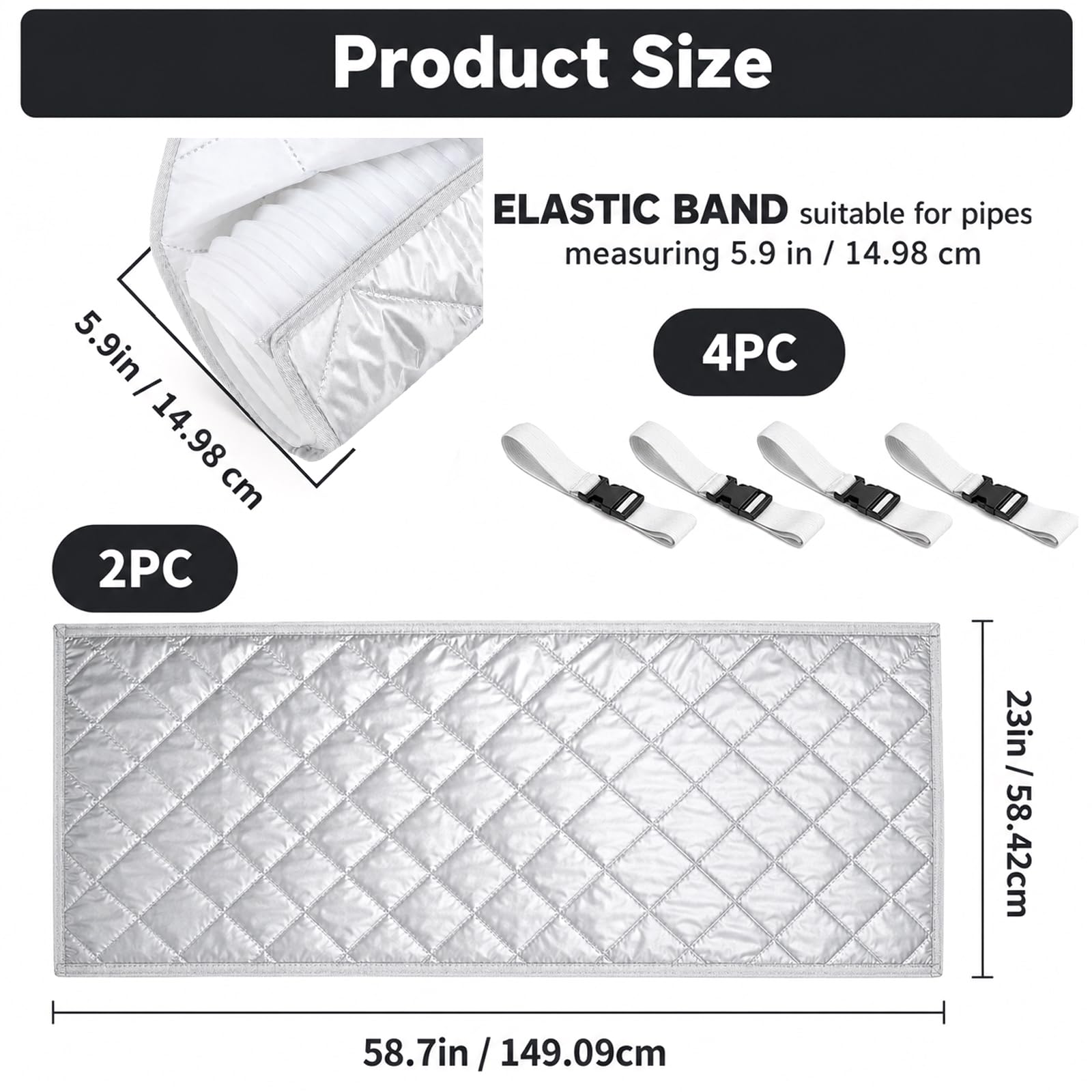 Set di 2 tubi di scarico per climatizzatori mobili, diametro 15 cm, 149 x 58 cm, con chiusura lampo e 4 nastri in , pellicola di alluminio e cotone, isolamento termico e protezione contro la condensa