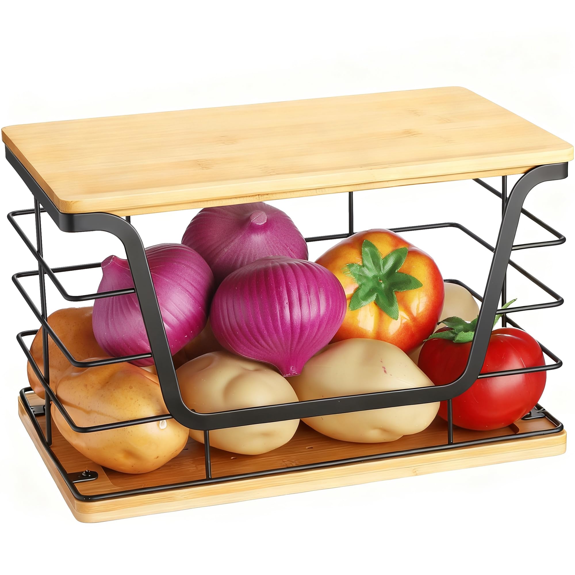 ALOCEO Dispensador de bolsas de basura extra grande con parte superior de bambú, soporte de pared de acero inoxidable, organizadores apilables de lavandería de cocina