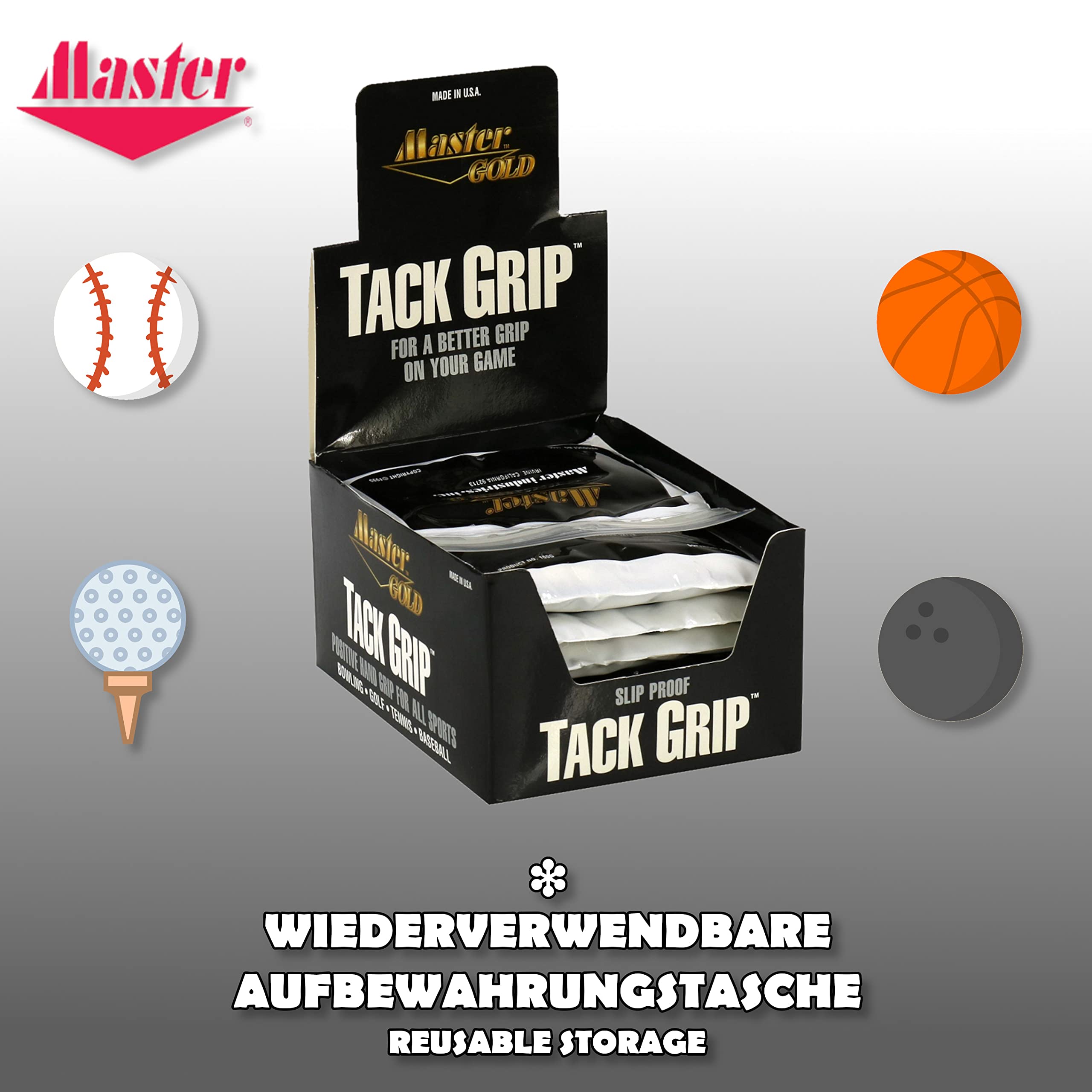 EMAX Master Gold – Tack Grip – Poudre de préhension pour sac Rosin | Poudre de craie pour une adhérence parfaite | Après-shampoing pour les mains pour bowling, golf, fléchettes, basketball, handball |