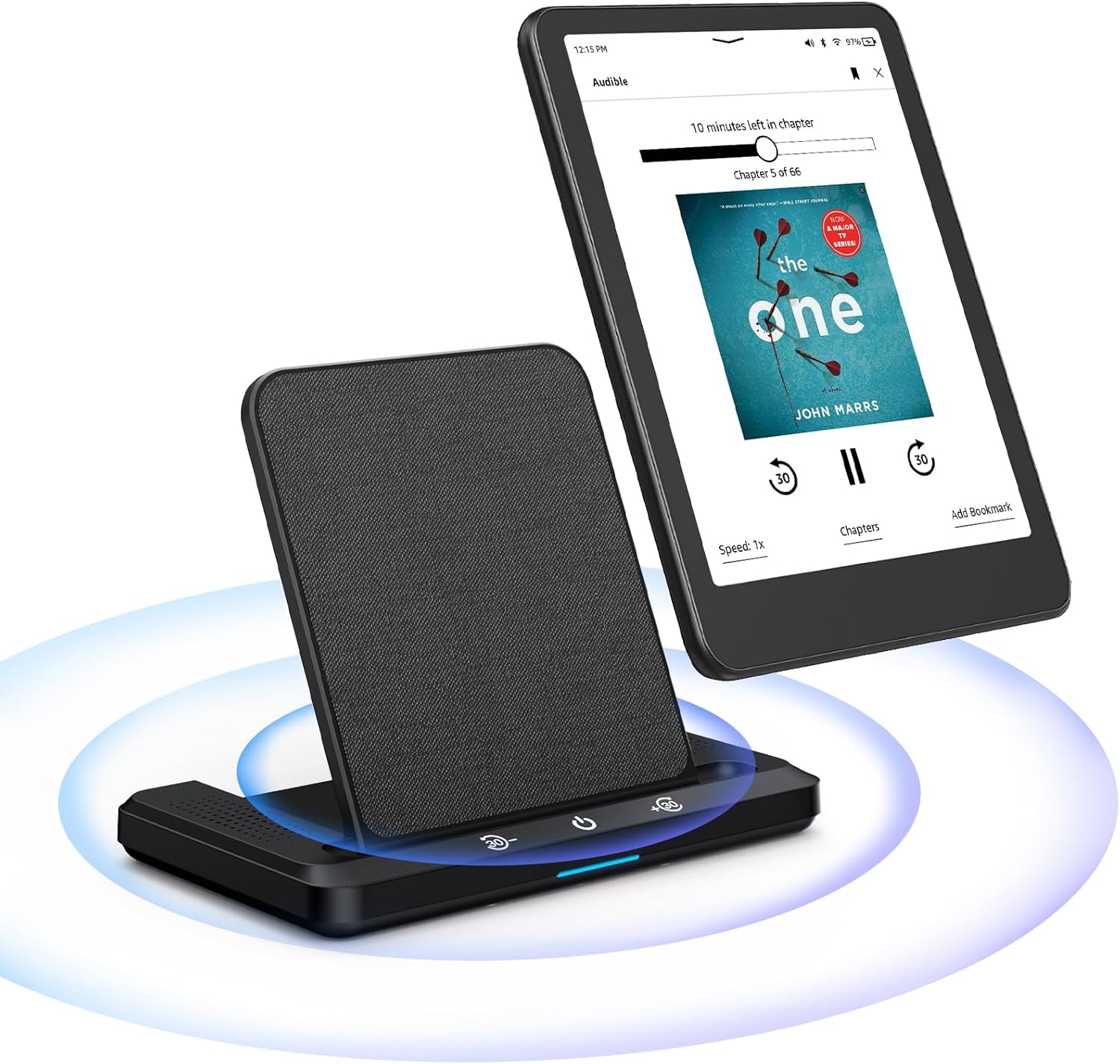 Wireless Charging Dock and Audiobook Speaker for Kindle Paperwhite Signature Editions (2022&2024) Colorsoft Signature Edition(32GB), iPhone, Samung, Kindle Accessories Gift for Man Women (Black)