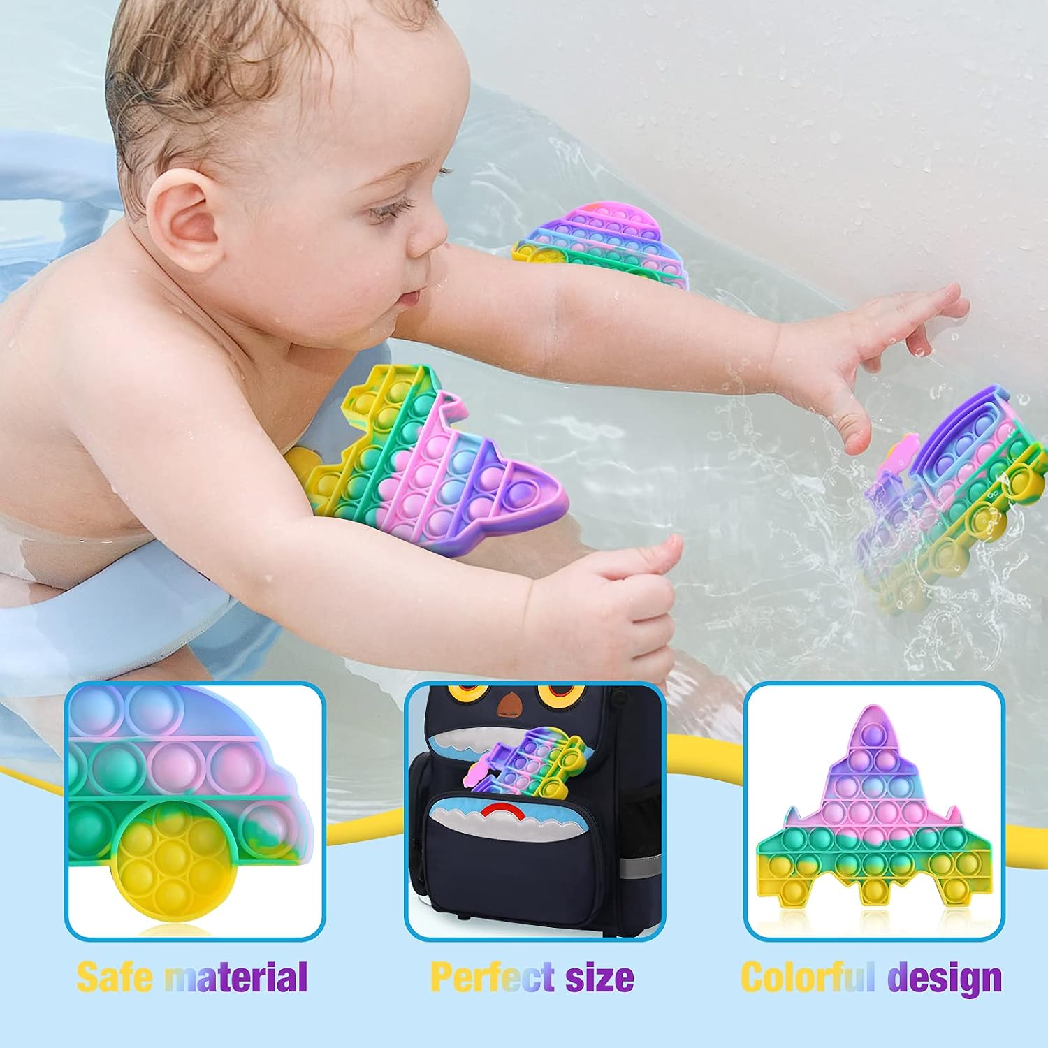 4 Pack Pop Bubble Sensory Fidget Toy Macaron Rainbow Pushing It Popper Toy for Kids and Adults Cute Popitsfidgets Toys Cheap Popit Gift Toy Silicone Stress Reliever Toy (Car+Train+Airplane+Robot)