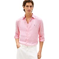 Tommy Hilfiger Uomo Camicia Linen Bengal Stripe Regular Fit, Rosa (Classic Pink/Stripe)