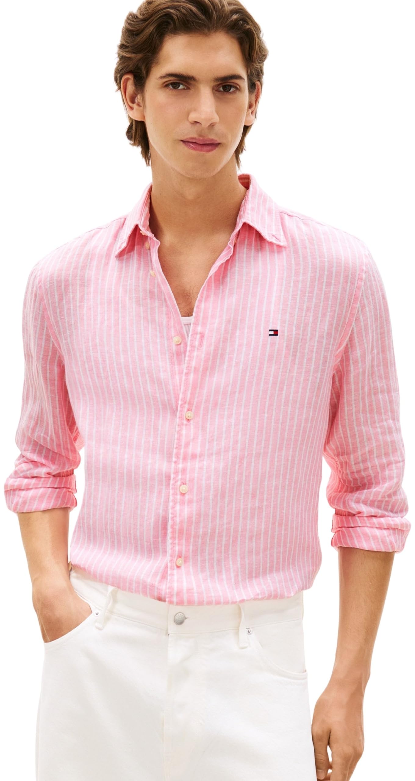 Tommy Hilfiger Koszula S/S Mężczyźni Linen Bengal Stripe Rf Shirt Mw0mw42400