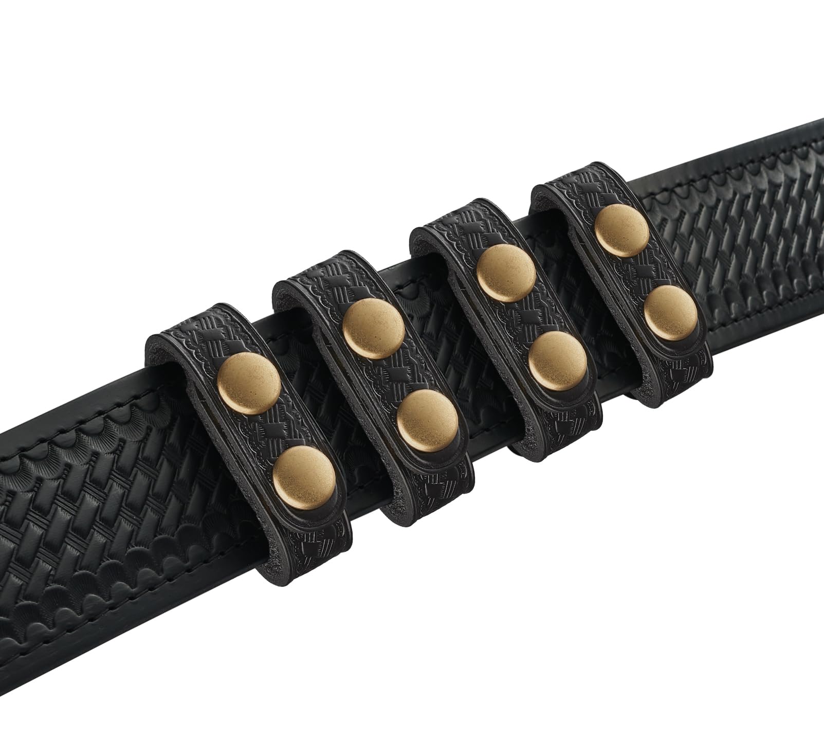 Perfect Fit Shield Wallets 3/4 Inch Duty Belt Keeper for Belts up to 2.25 inches Wide Basketweave Leather with Brass Snap (4 Pack)