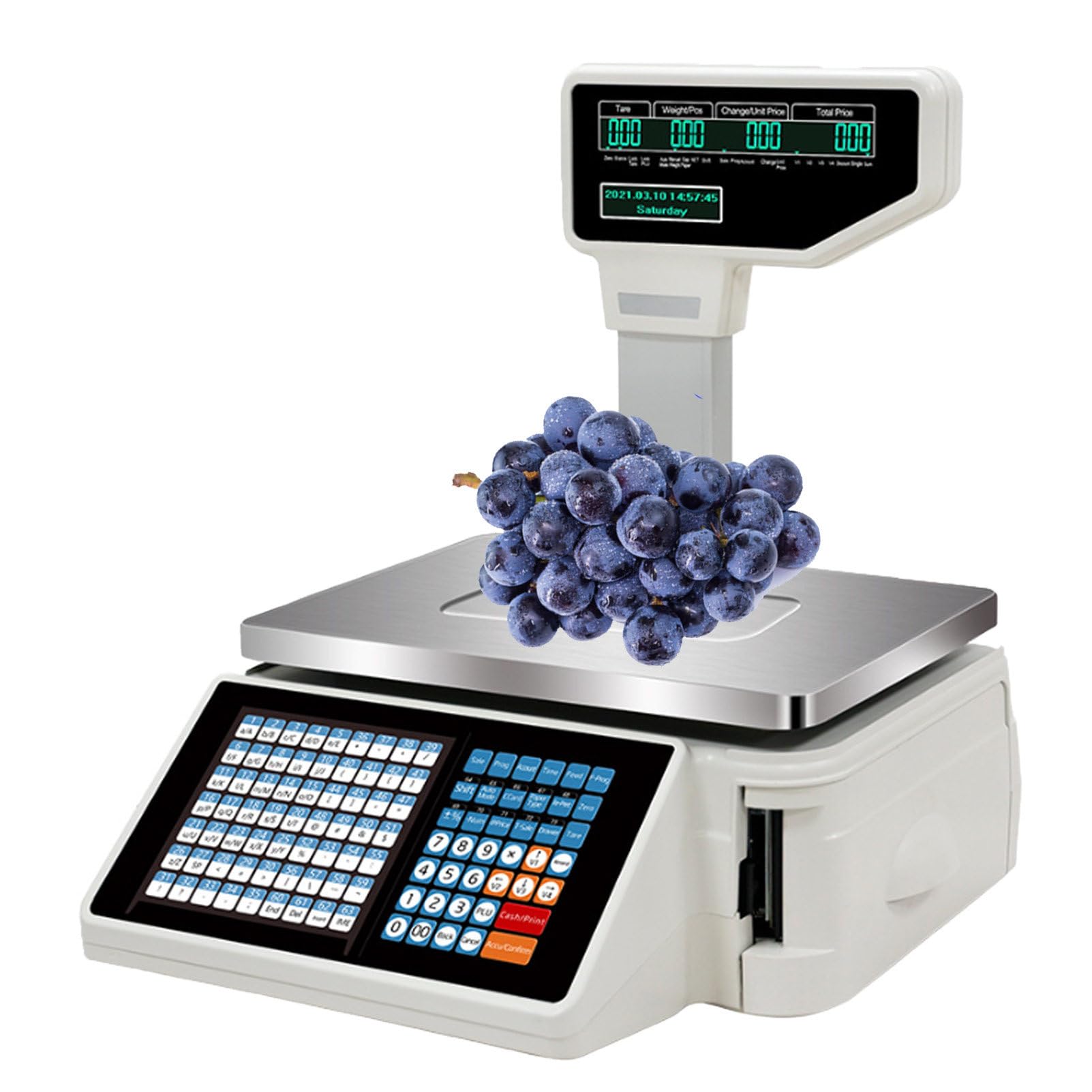 Pvxa 30kg Electronic Price Computing Scale Pole Display,Digital Barcode Weighing Scales,with Pole Display and Label Printer,for Supermarket/Retail Specification1