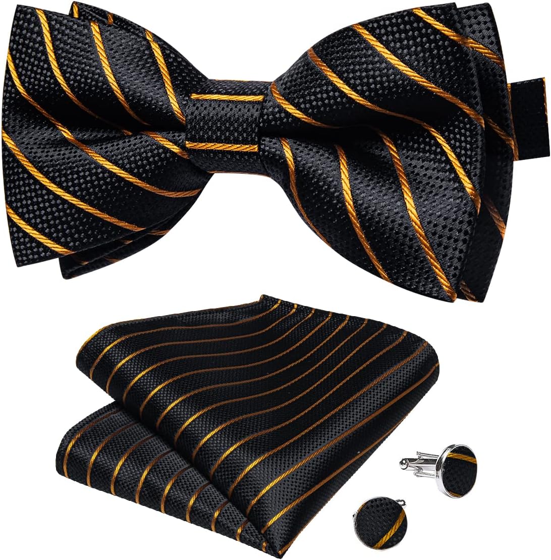 DiBanGu Paisley Pre-Tied Bow Ties for Men Silk Adjustable Bowtie and Pocket Square Cufflinks for Wedding Party