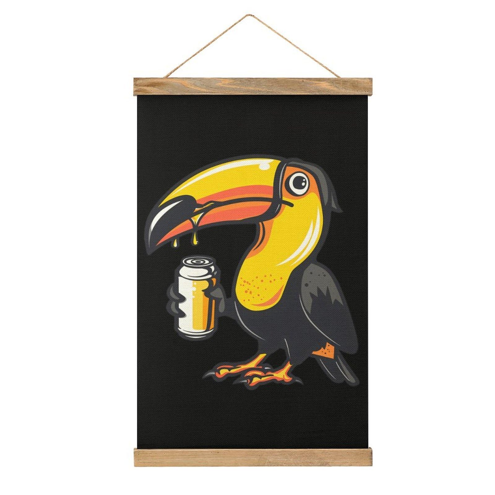 CGSBNGHA Toucan Beer Drinking Tropical Bird Wall Art Prints Linen Hanging Painting Scroll Paintings Pictures Decor for Home