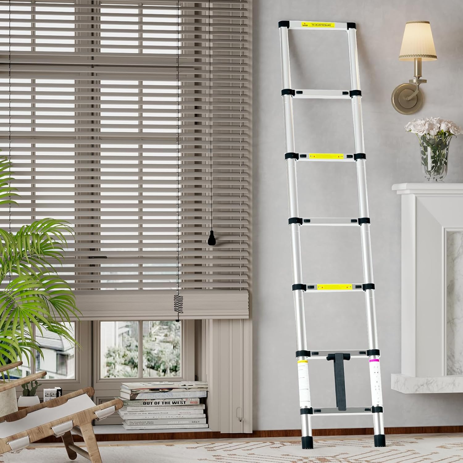 6.6 Ft Extension Ladders, 330 Lbs Capacity Lightweight Aluminum Telescoping Ladders with Locking Mechanism, Portable Multi-Purpose Collapsible Ladders for Home, RV, Attic, Office