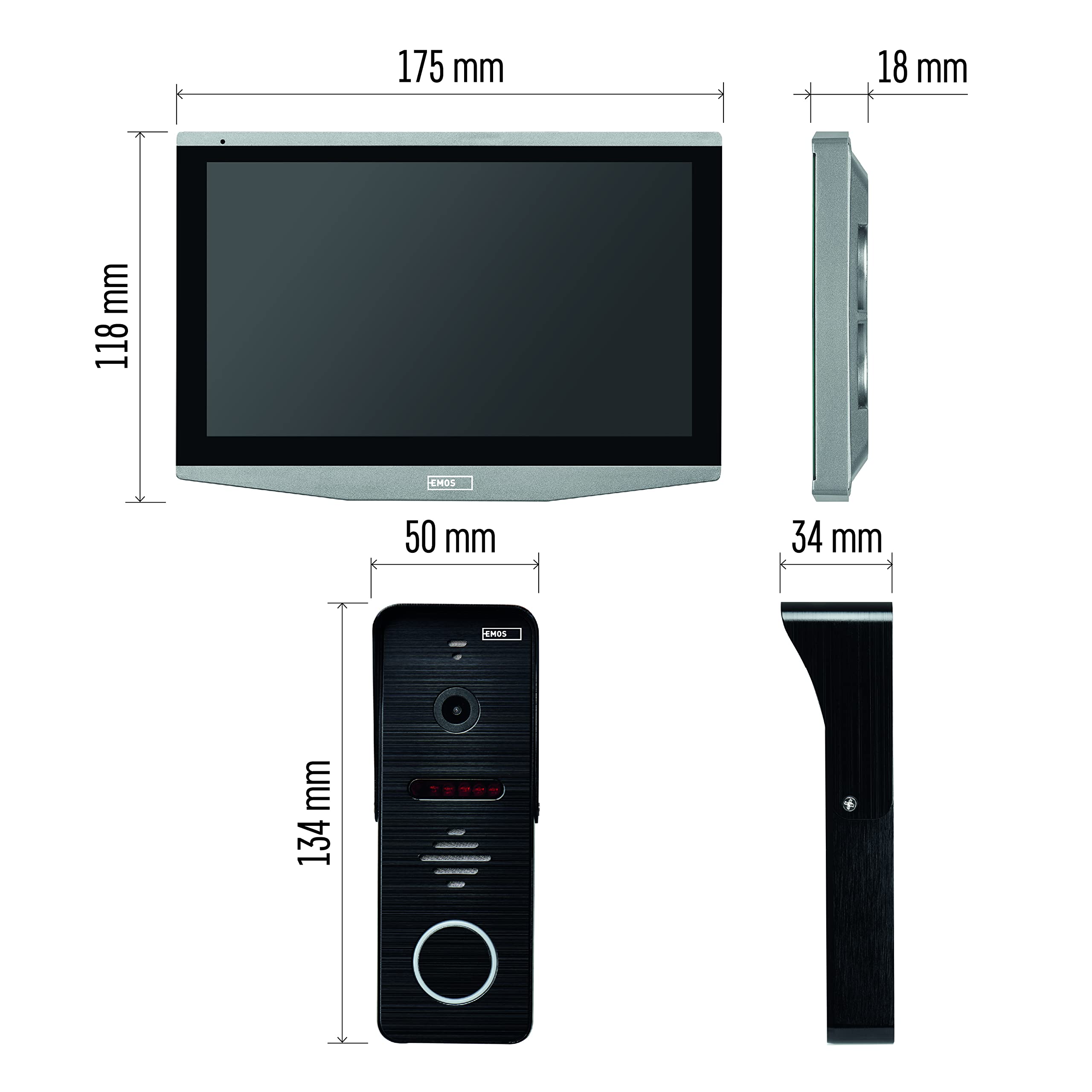 EMOS GoSmart wideodomofon IP-700A z WiFi i aplikacją, wodoszczelna kamera Full-HD z noktowizorem na podczerwień, monitor z kolorowym wyświetlaczem LCD 7", migawka, nagrywanie, sterowanie zamkiem drzwi