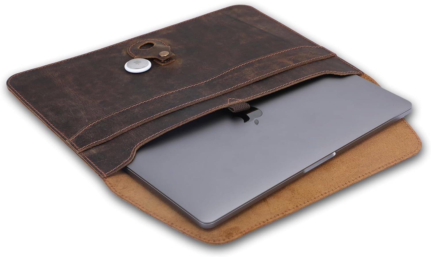 Leather Laptop Sleeve Compatible with MacBook Pro 13-13.3 Inch Notebook M3 M2 M1 Chip Pro Max 24-21 / MacBook Air 14, Laptop Bag Case with Pen Holder (Brown) - Image 4