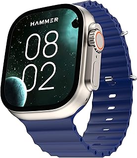 HAMMER Active 2.0 1.95" Display Bluetooth Calling Smart Watch with Metal Body, in-Built Games, Wireless Charging, AOD, 600 NITS Brightness (Blue)