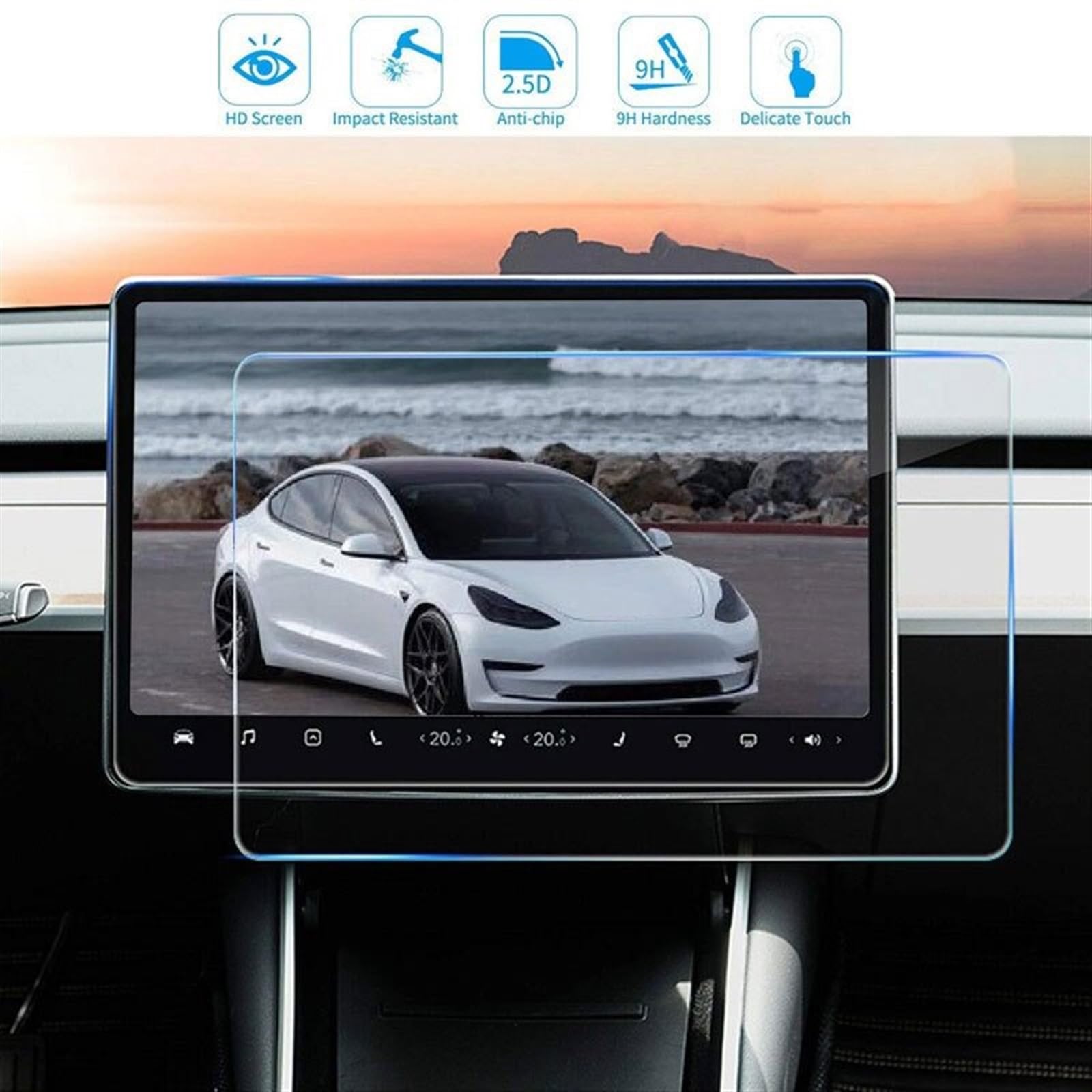 ZUSLAB Pellicola vetro temperato HD per schermo navigazione auto compatibile con Tesla Model 3/Y (2017–2023), copertura touchscreen GPS 15. Facile da installare con kit incluso. 1 pacchetto