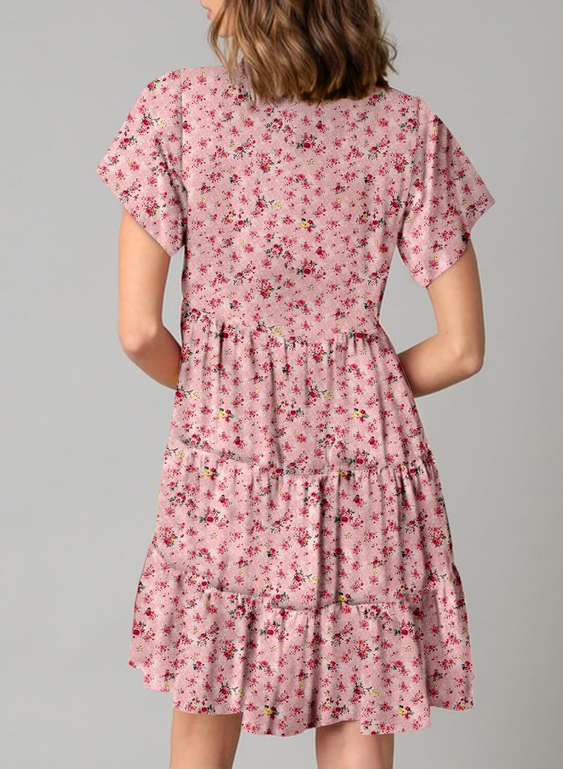 Dokotoo Womens Summer Casual Boho Floral Dresses 2026 V Neck Short Sleeve Sundresses Flowy Swing A-Line Mini Dress - Image 3