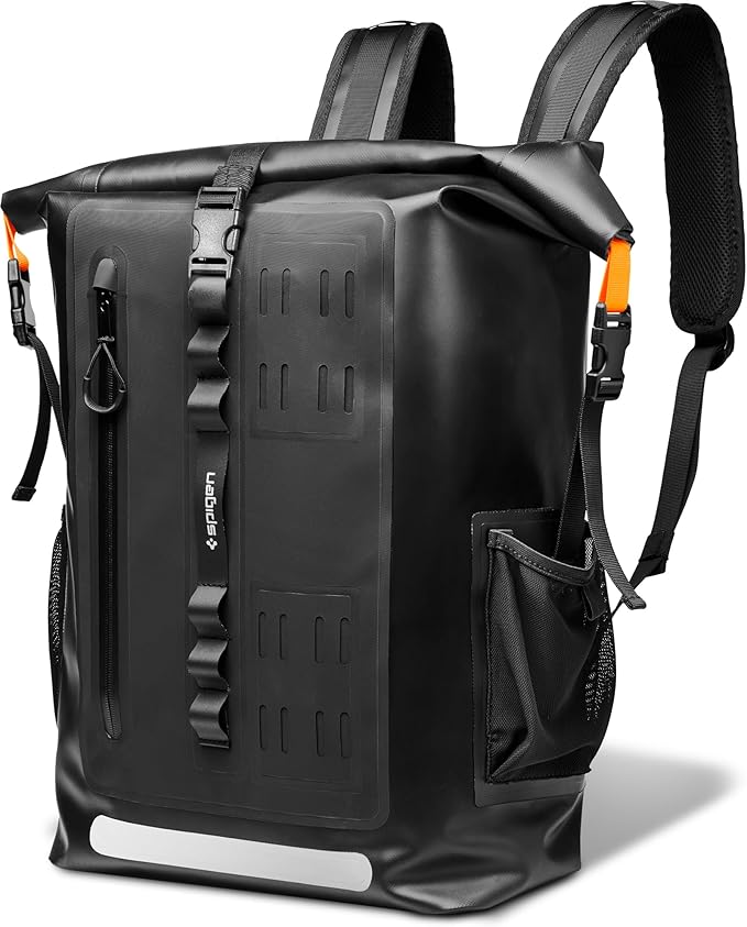 Spigen Mochila Impermeable Aqua Shield A650 (IPX6) - Compatible con portátiles de hasta 16"", con Espalda ventilada, Multiusos para Viajes, Camping y Actividades al Aire Libre - Negro