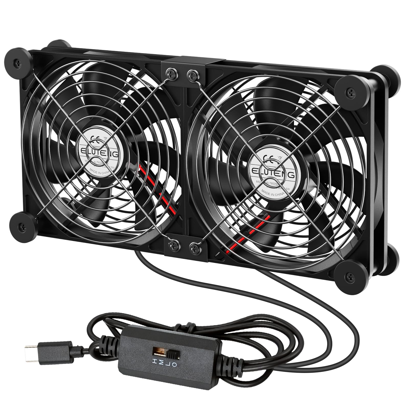 ELUTENG Ventilador USB C 2 en 1 de 140 mm, ventiladores de computadora doble tipo C de 5 V con 3 velocidades ajustables, ventilador silencioso de PC de 14 cm con 8 pies absorbentes de golpes para PS5
