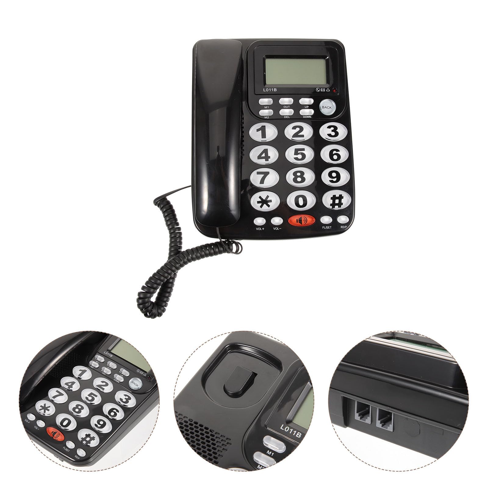Teléfono Fijo de Sobremesa Vintage Negro Pvc, Gran Pantalla y Fácil Uso