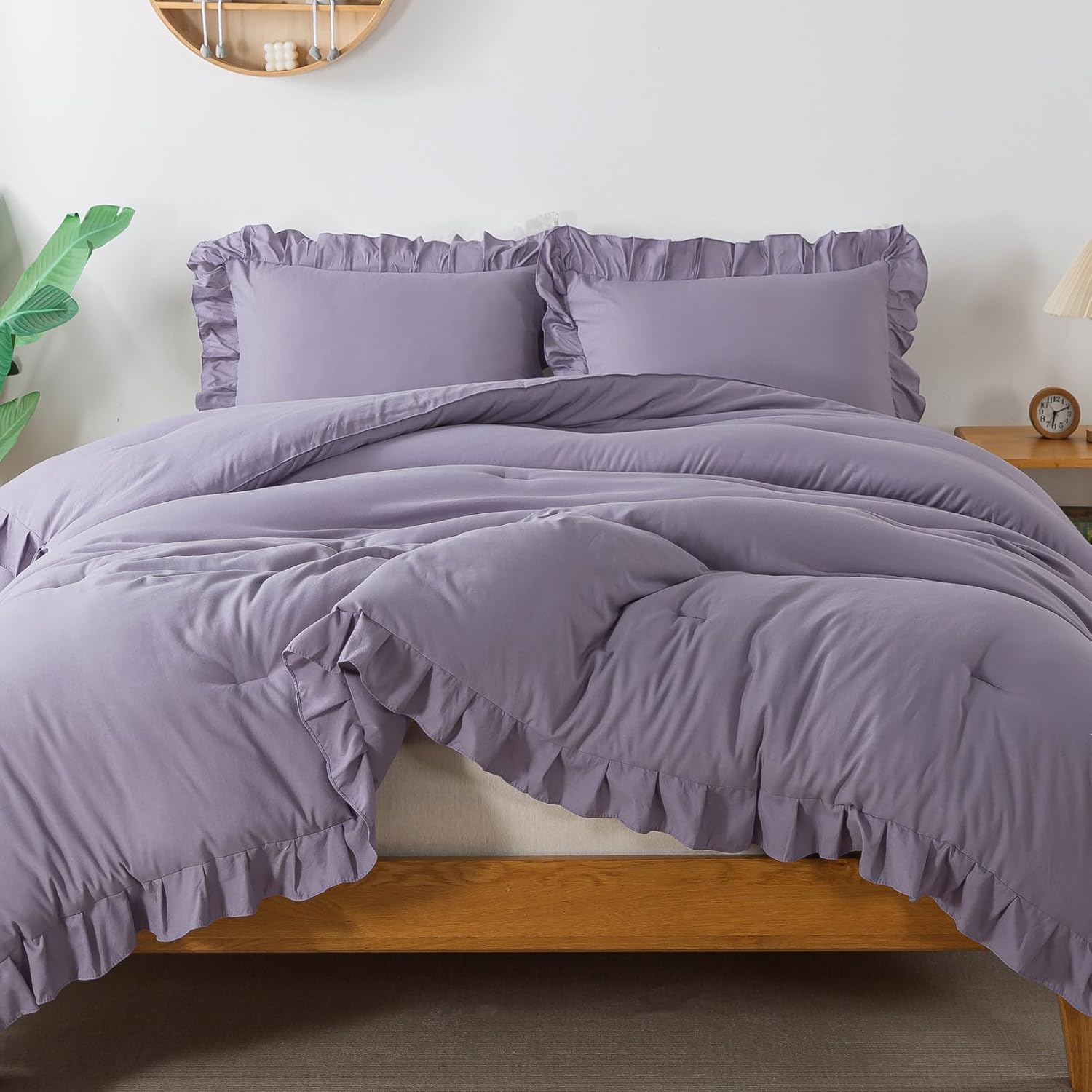 Andency Grayish Lavender Purple Queen Comforter Set, 3