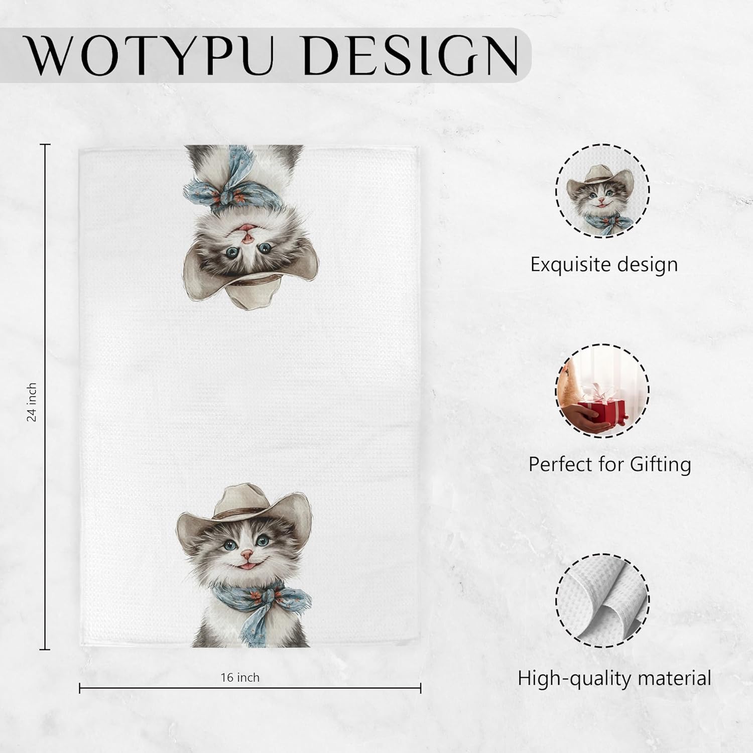 Tabby Cat Gifts Kitchen Towels, Cat Lover Mom Dad Gifts Dish Tea Towels, Funny Western Cowboy Kitty Decorative Hand Towel for Bathroom, 16x24 Inch - Image 6