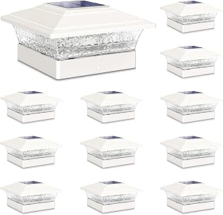 Solar Post Cap Lights Outdoor 12pack, Waterproof Fence Post Lights with 16 Ultra Bright LEDs Fit 4x4/5x5/6x6 Wood/Vinyl Posts, White Deck Post Lights with Warm/Cool White for Garden Patio Porch Yard