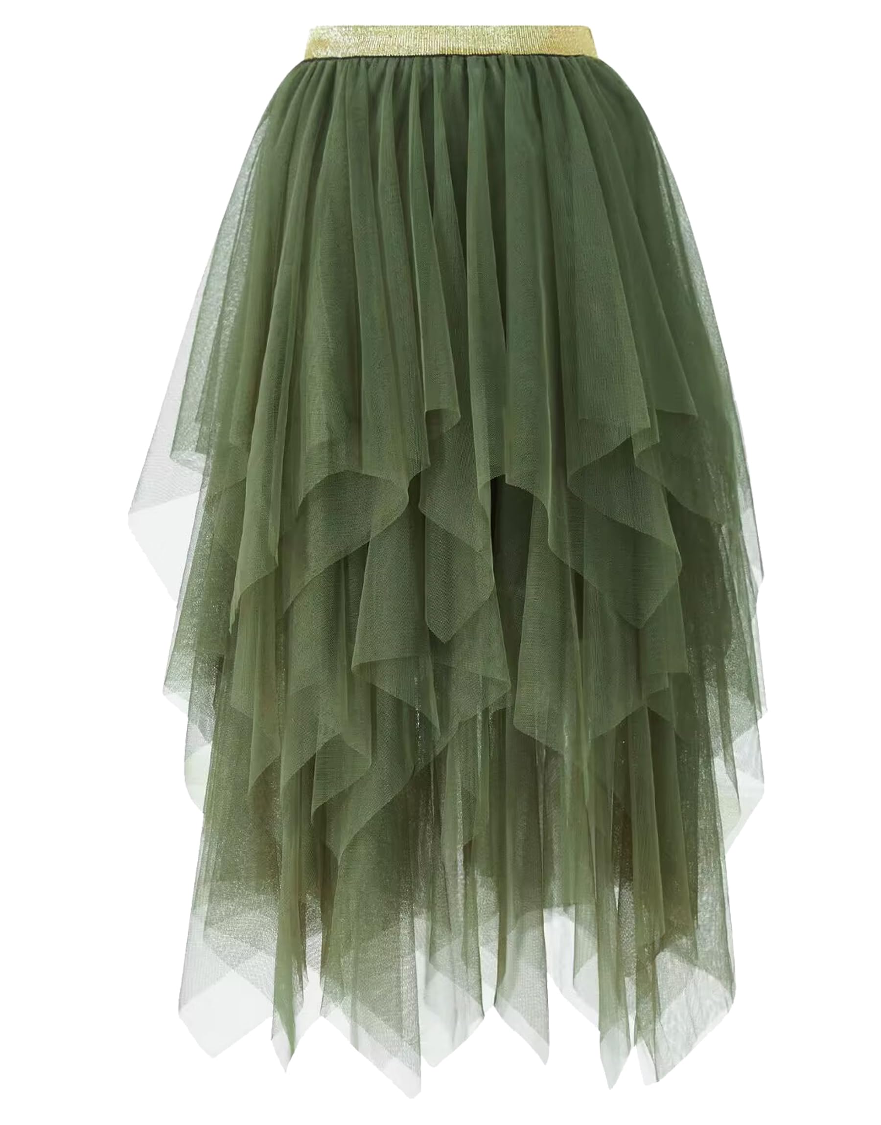 Damen Tüll Röcke High Low Layered Faltenrock Midi Rock Asymmetrisch Karnevalsrock Elegant Weich Knielang Puffy Fee Röcke