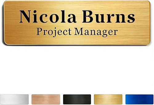 Vista 10 de Etiquetas de nombre magnéticas personalizadas, placa de nombre grabada de 1.5 x 3 pulgadas con pin o imán, insignias de identificación