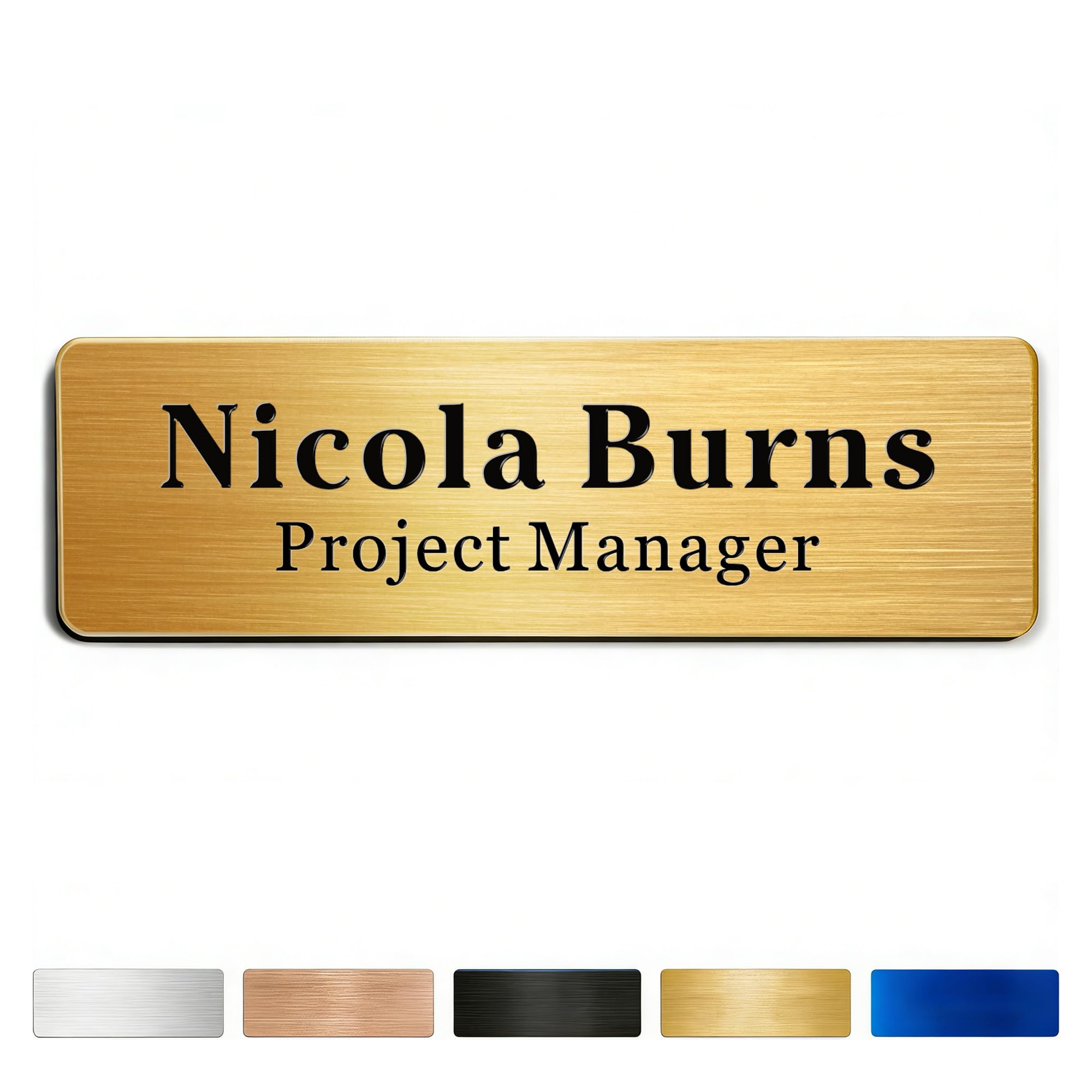 EDSG Personalised Name Badges, Engraved Name Badges for Work, 1 x 3in Name Tag with Pin or Strong Magnetic Backing, Name Badge for Teacher Business Lable Sign Employee Name Plate(Gold, 1“x3”)