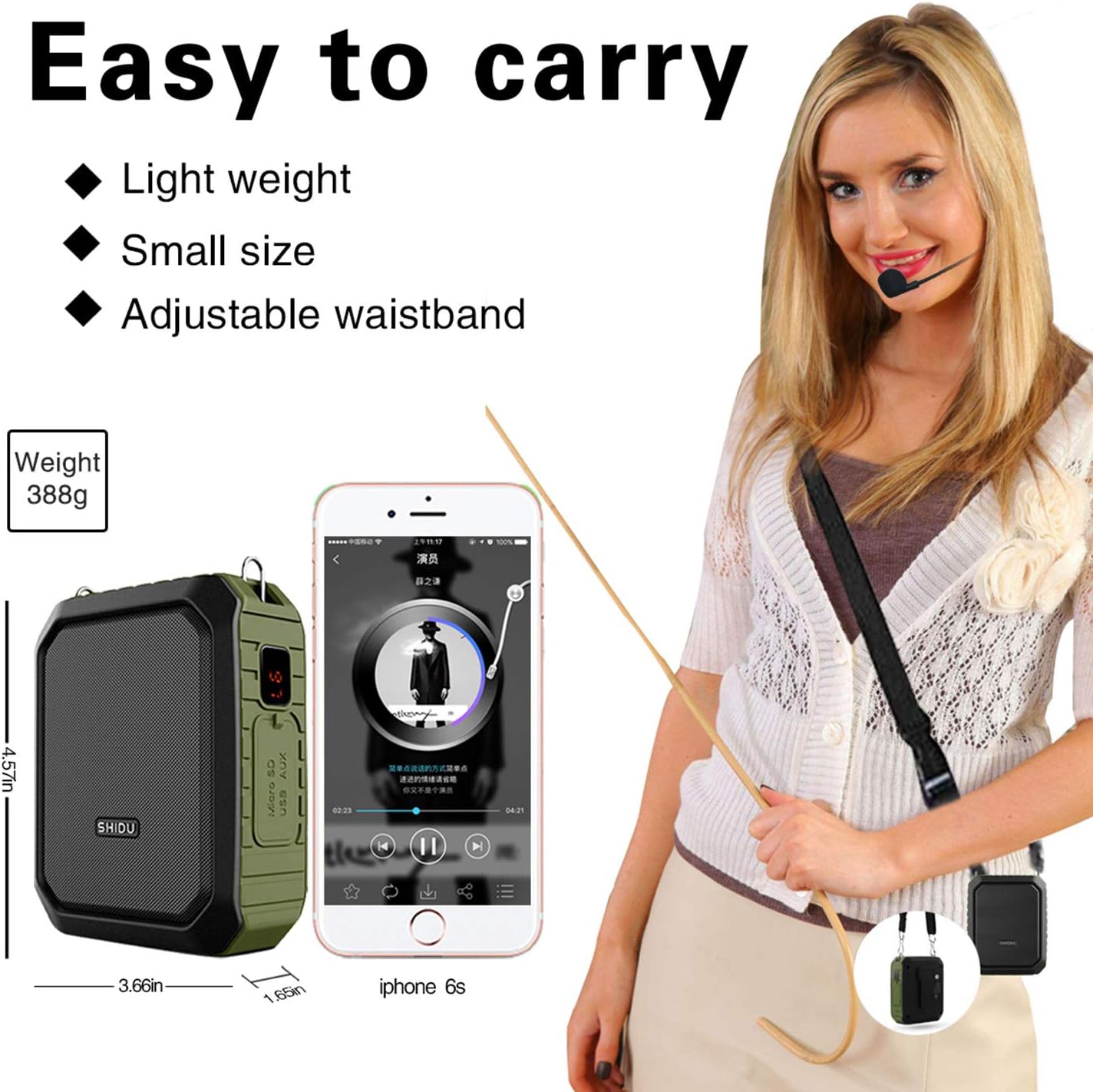 Weekly Top Sale 18W Wireless Bluetooth Waterproof Voice Amplifier Portable Headset Microphone with Speaker Small Personal Microphone for Teachers, Outdoors