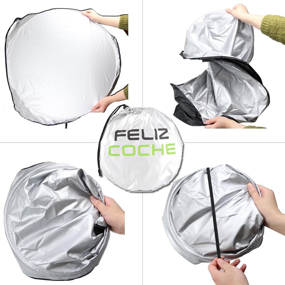 FelizCoche Foldable Car Windshield Sun Shade Size 67" x 35-1/2" Inside Use UV Reflector Inner Protection -Make a Cool Driving