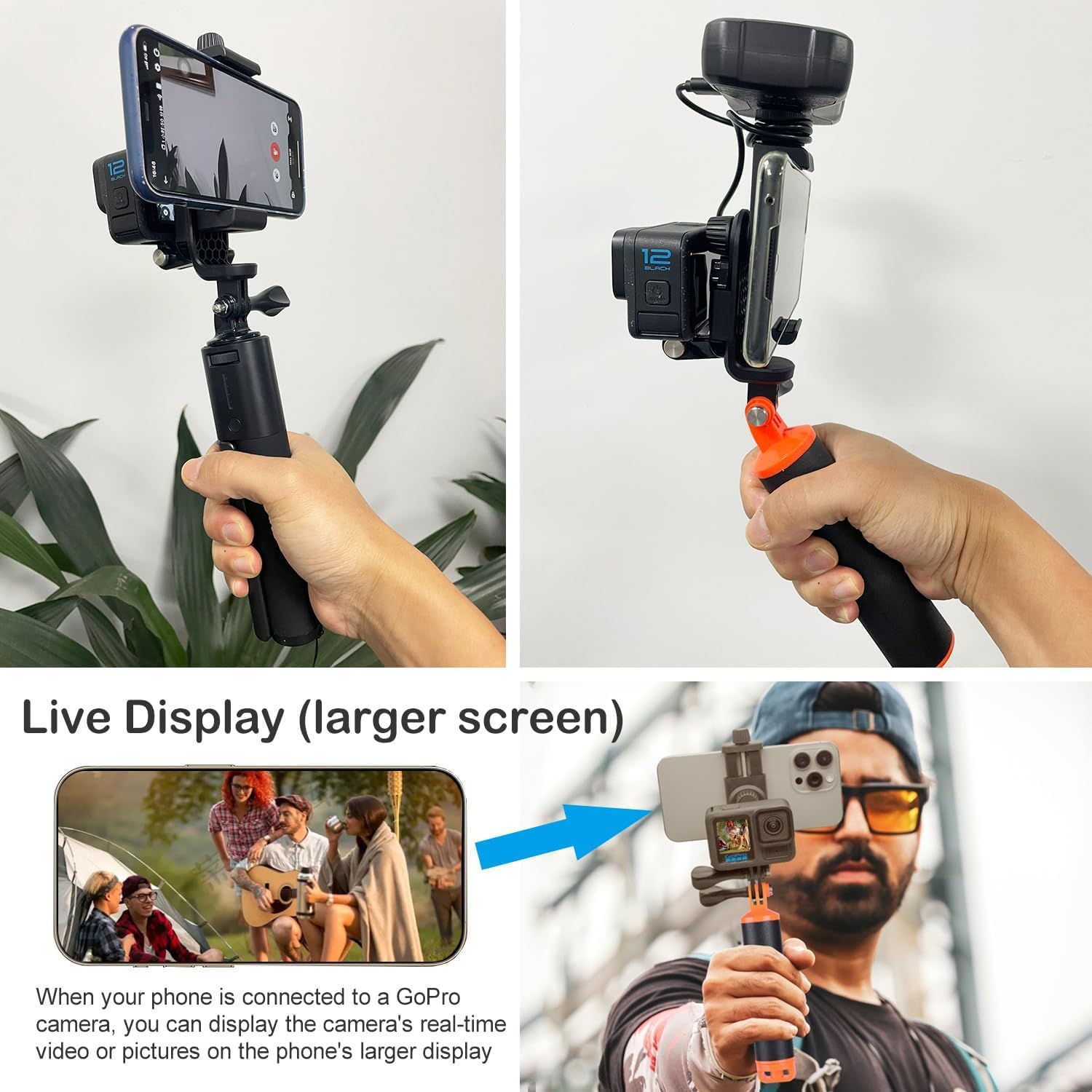 Suptig Support Téléphone pour Trépied, Adaptateur de Montage de Trépied pour Caméra d'Action Compatible pour iPhone, GoPro, DJI Action, Insta 360, Akaso, Microphone, Accessoires de Photographie avec