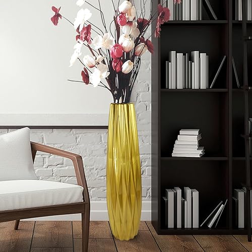 Miniatura 3 de Jarrón de cerámica dorado de 28 pulgadas de alto, jarrones grandes modernos para decoración de sala de estar, decoración de jarrón grande de mimbre