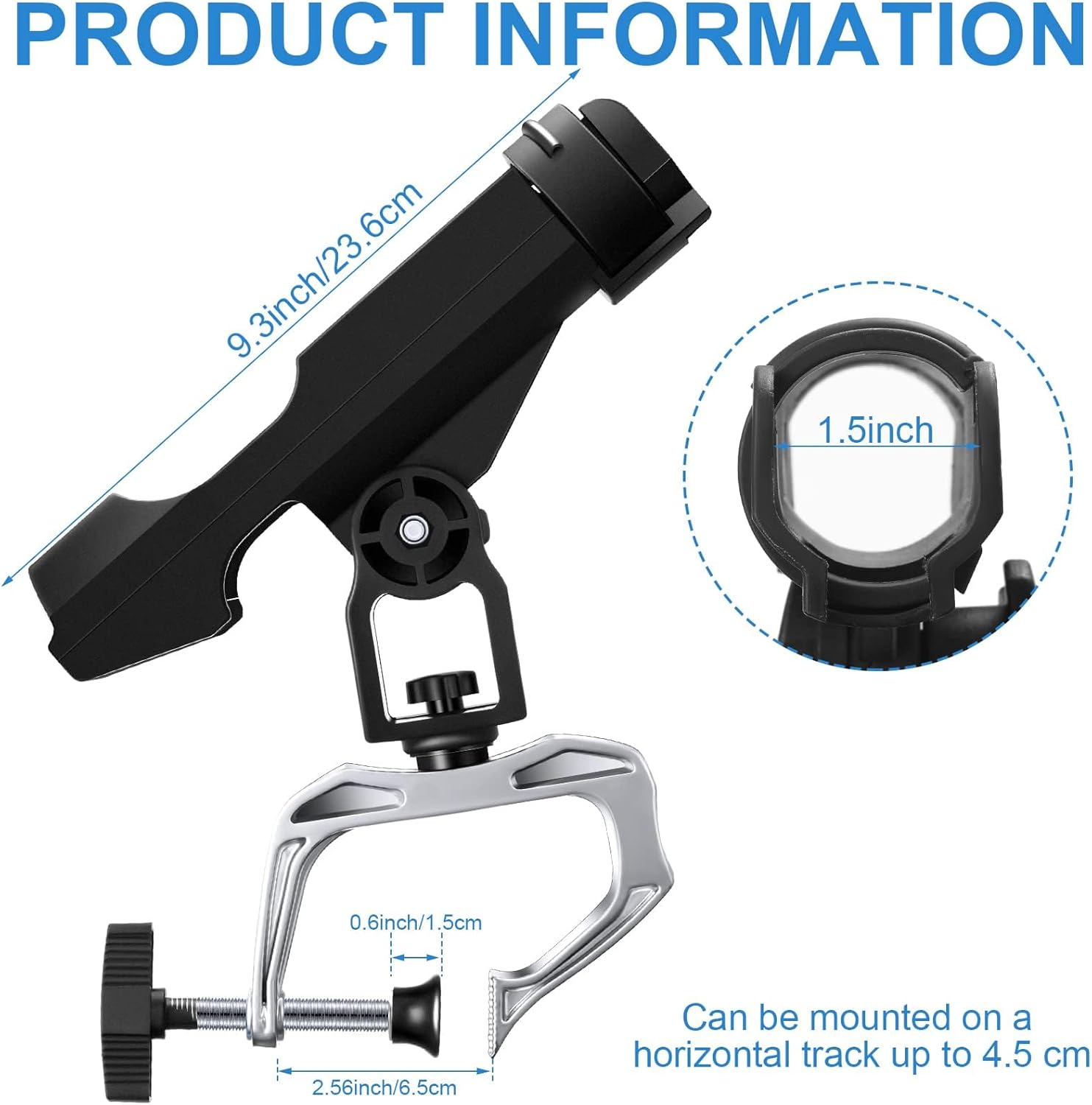 Fishing Rod Holders 3 Pack Boat Canoe Folding Holder 360° Adjustable Large Clamp Opening Fishing Rod Racks Mount on Horizontal or Vertical Side