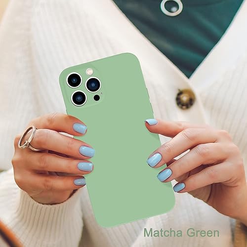 Miniatura 6 de Funda para iPhone 13 Pro Max verde matcha, silicona líquida suave, cuerpo completo, a prueba de golpes, funda protectora con forro de microfibra