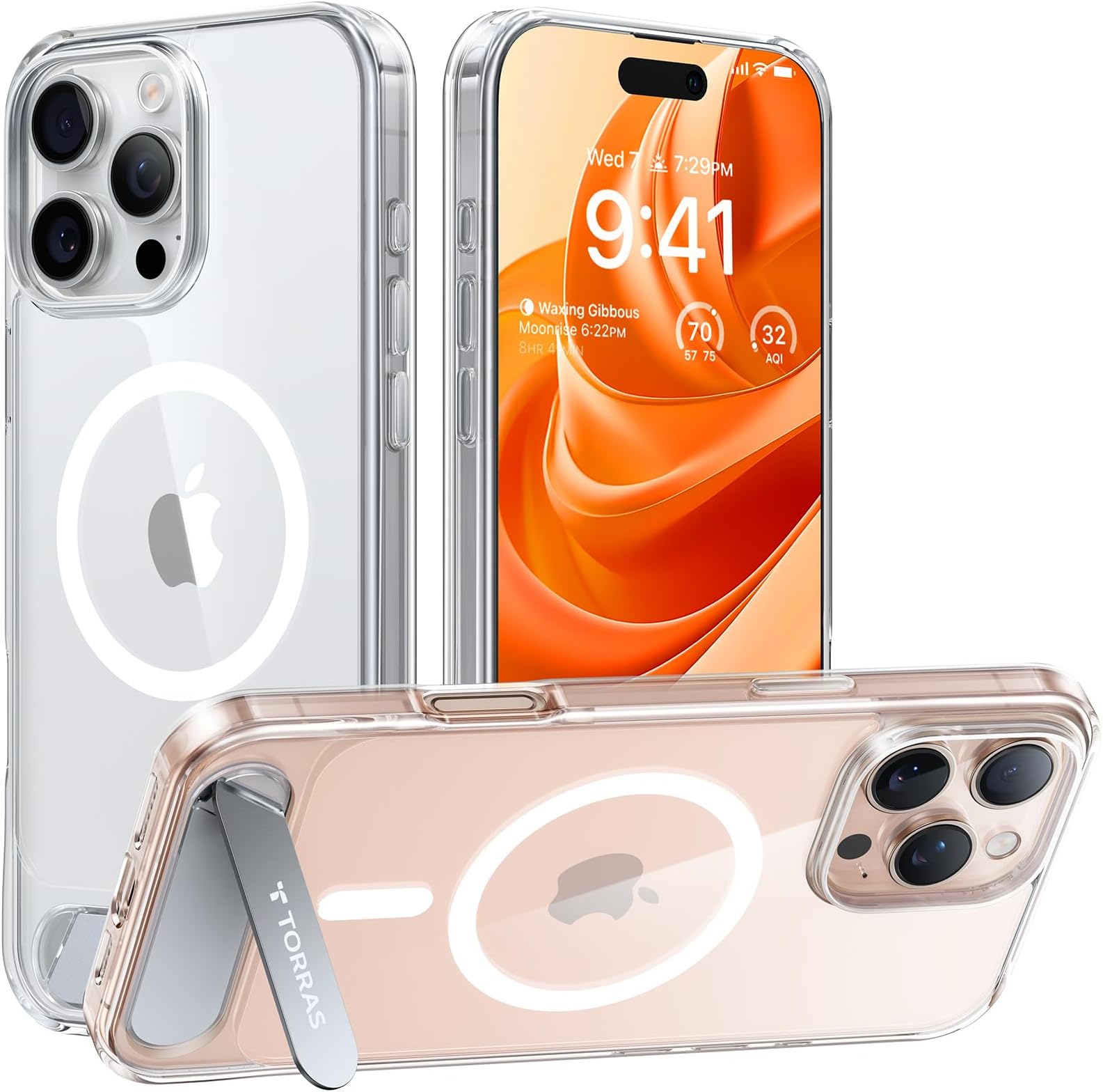 TORRAS Strong Magnetic & Seamless Stand for iPhone 16 Pro Max Case Clear, Fit for MagSafe, Military Grade Drop Protection, Adjustable Kickstand Phone Case for iPhone 16 Pro Max, Slim Diamond Clear