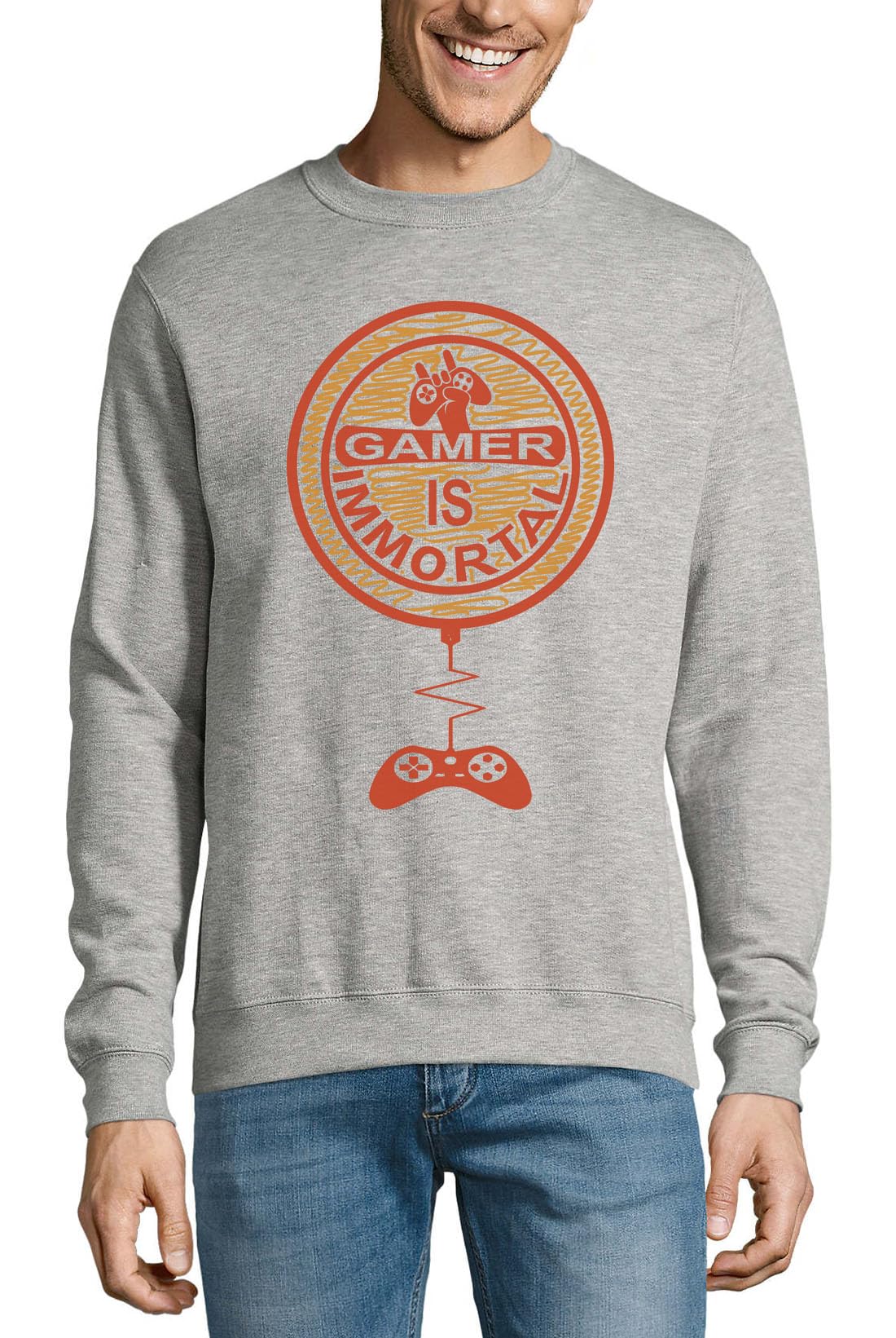 Felpa in cotone con scritta "Gamer Is Immortal", colore grigio