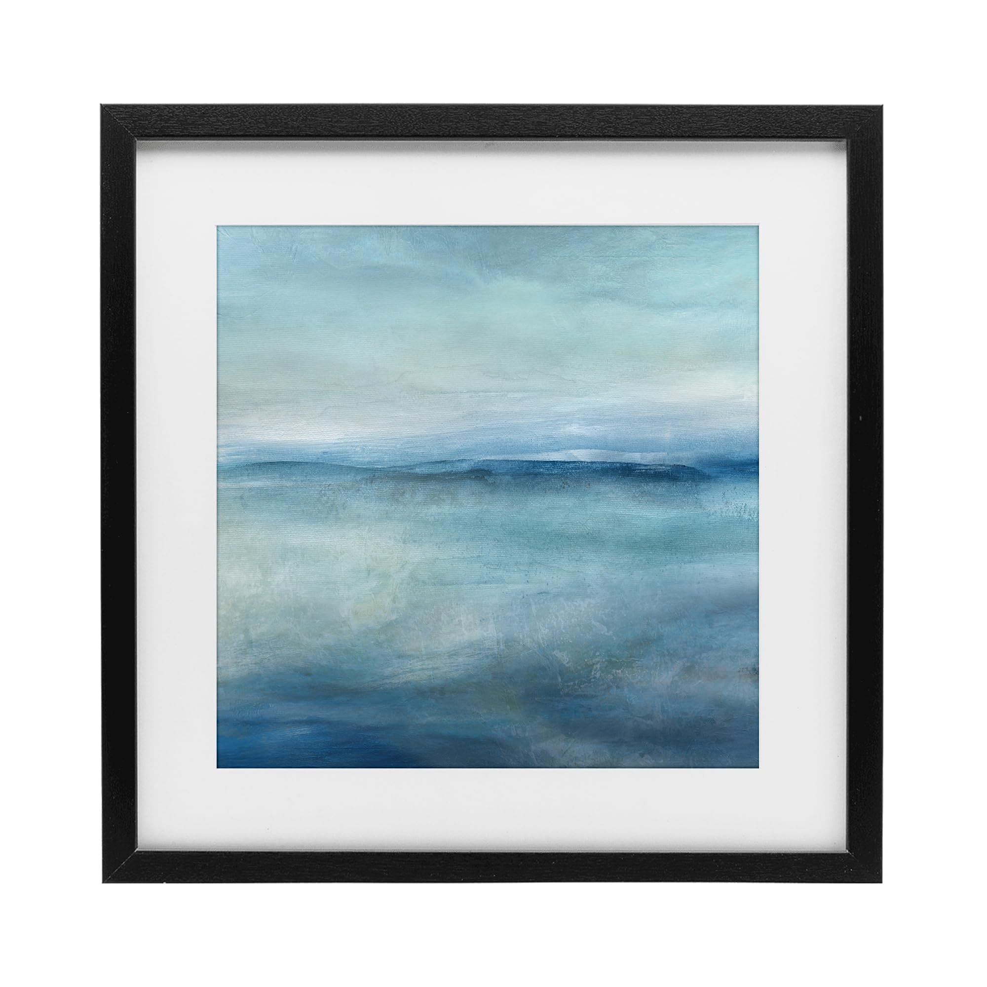 Stupell Industries Midnight Black (Textured) 'Misty Blue Coastal Horizon'| Framed Print Under Glass