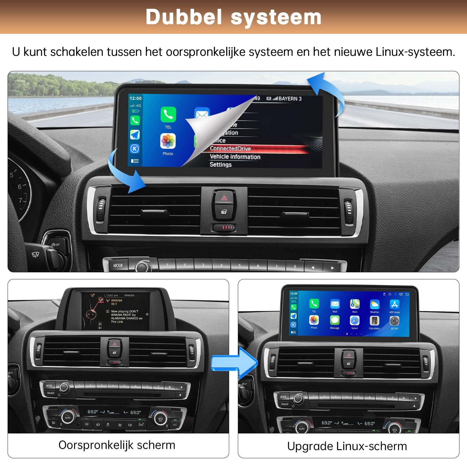 Écran Carplay sans Fil de 10,25 Pouces pour Voiture pour BMW Série 1 2 F20/F21/F22/F23 2012-2016 Année Système NBT Récepteur Audio multimédia de Voiture Support Siri/Caméra arrière/Bluetooth
