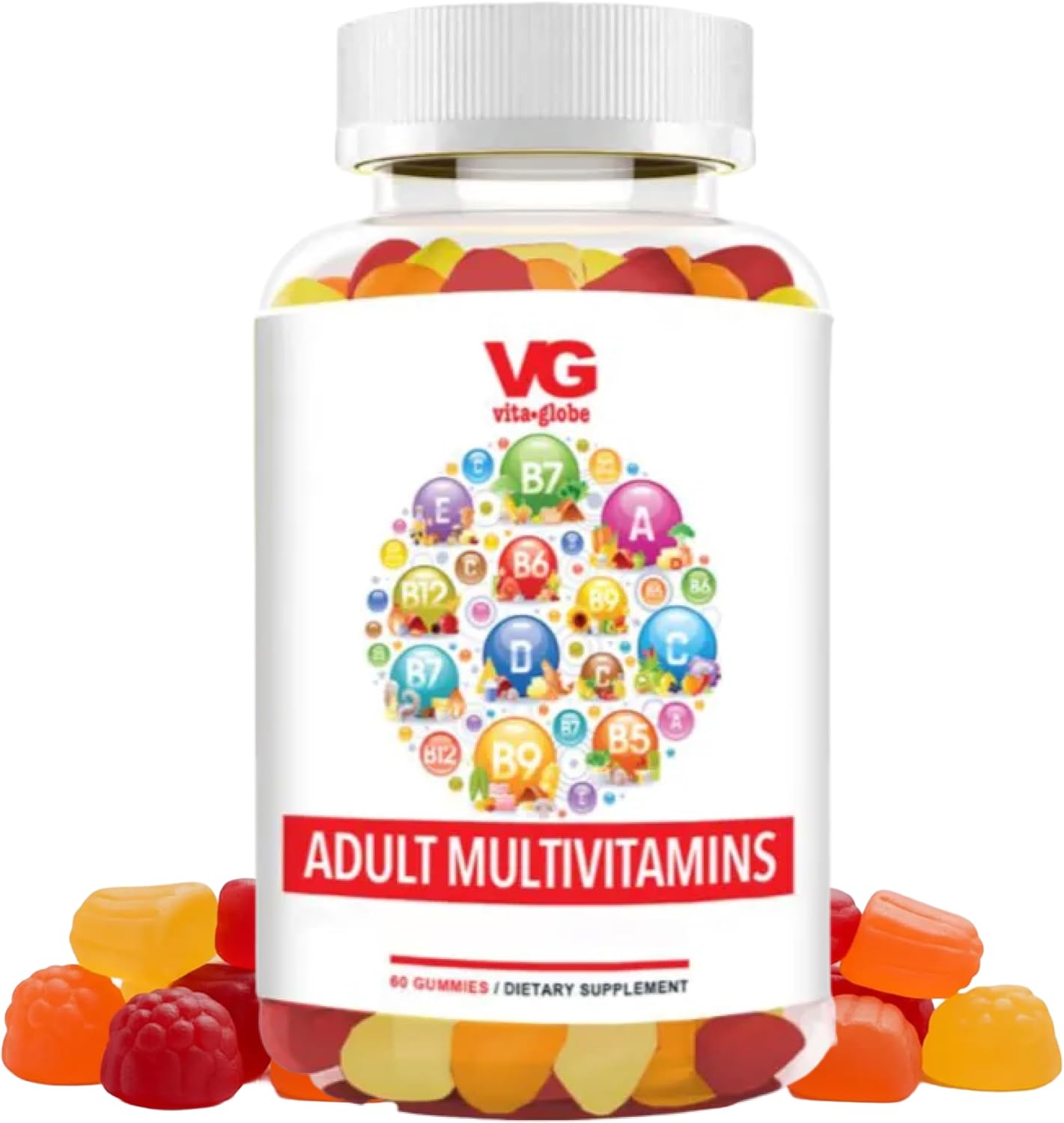 VITA GLOBE Adult Multivitamin Gummies – with Vitamins C, D, E, B6, B12, Folate & Biotin | Daily Multivitamin Supplement for Energy, Immune Health & Metabolism Support – 60 Gummies (Pack of 1)