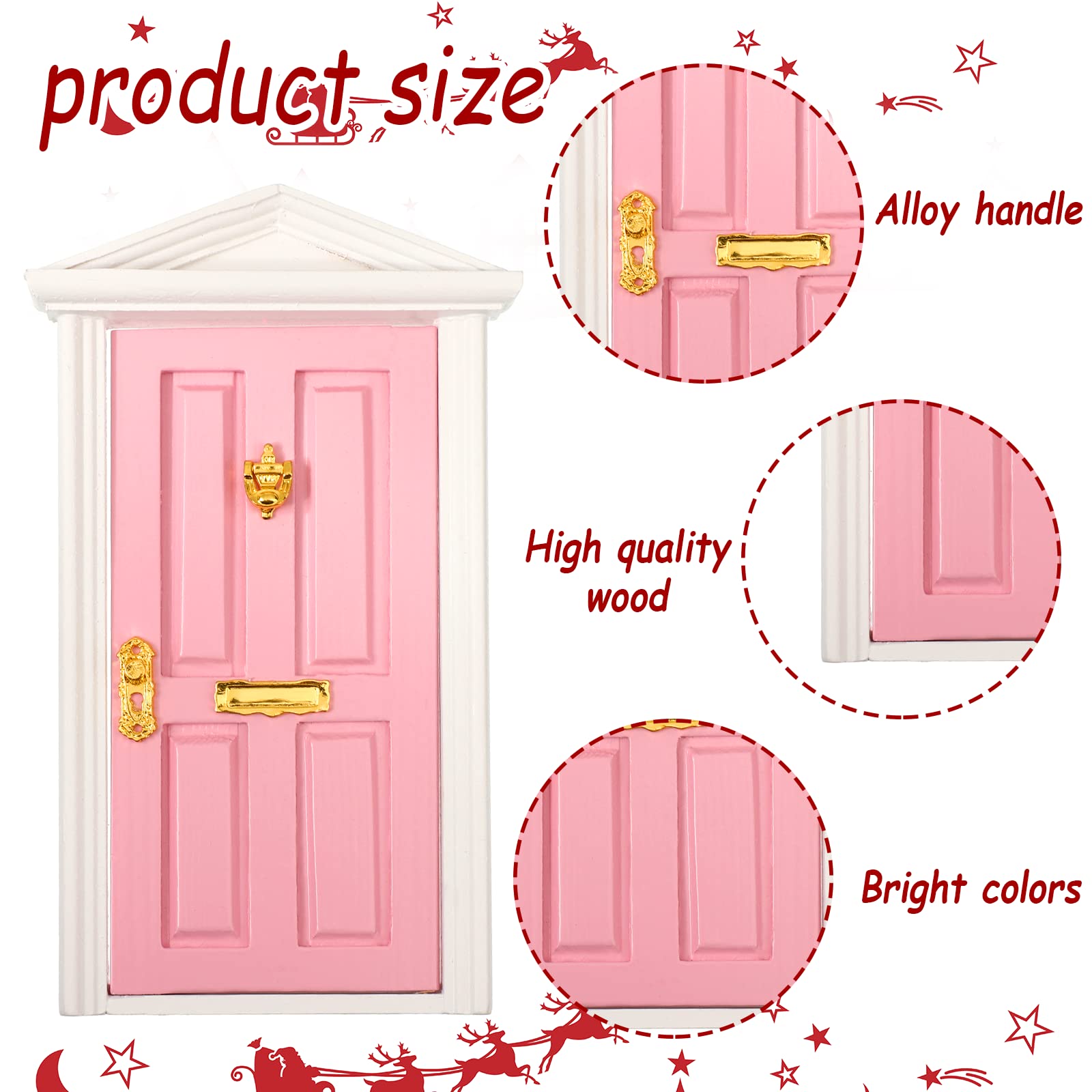 20 Pcs Christmas Girl Fairy Doors Decorations Enchanted Doors Tiny Outdoor Xmas Decor Wooden Tiny Miniature for Xmas Accessories Fairy Tale(Pink Door)