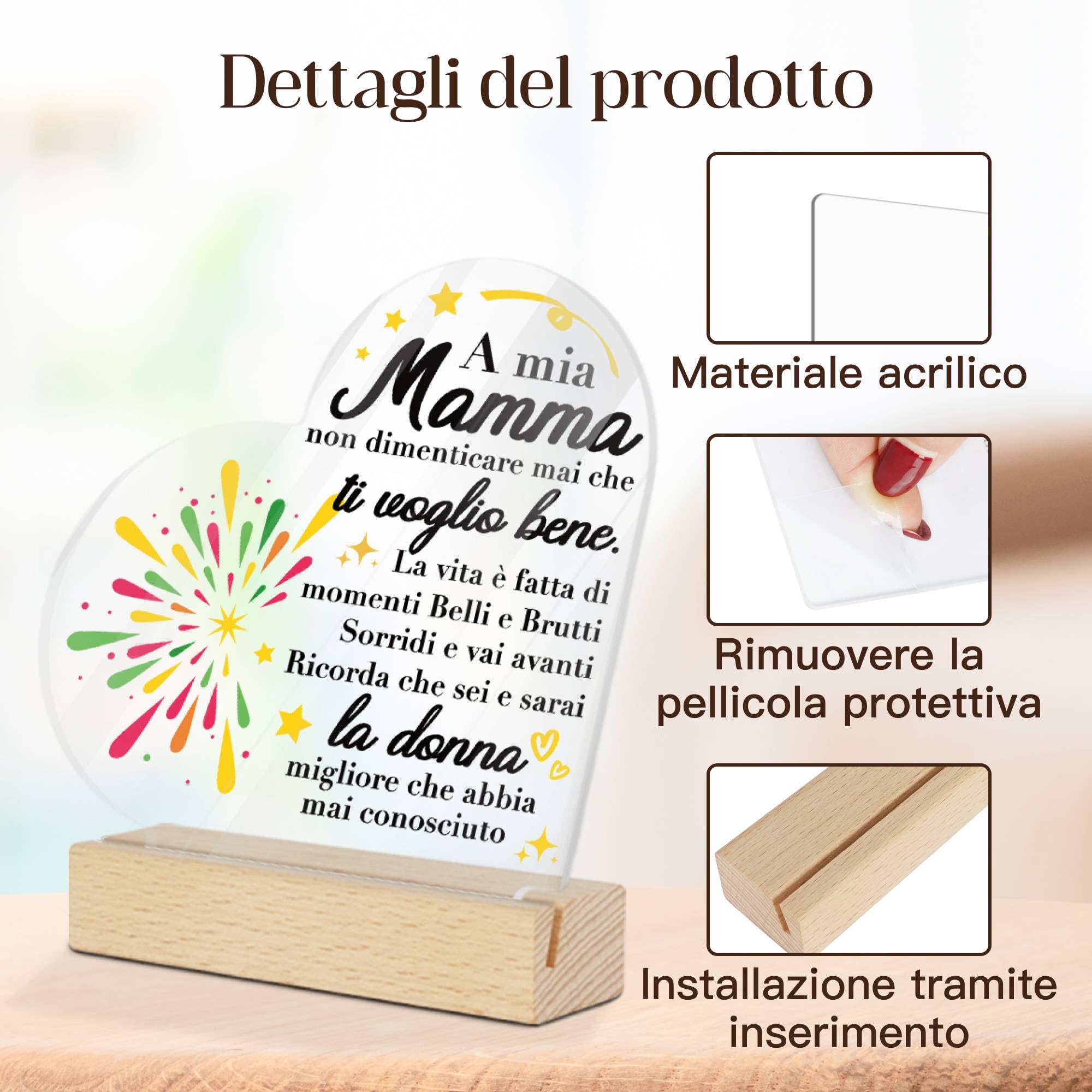 1 pezzo Targa a forma di cuore in acrilico personalizzata con