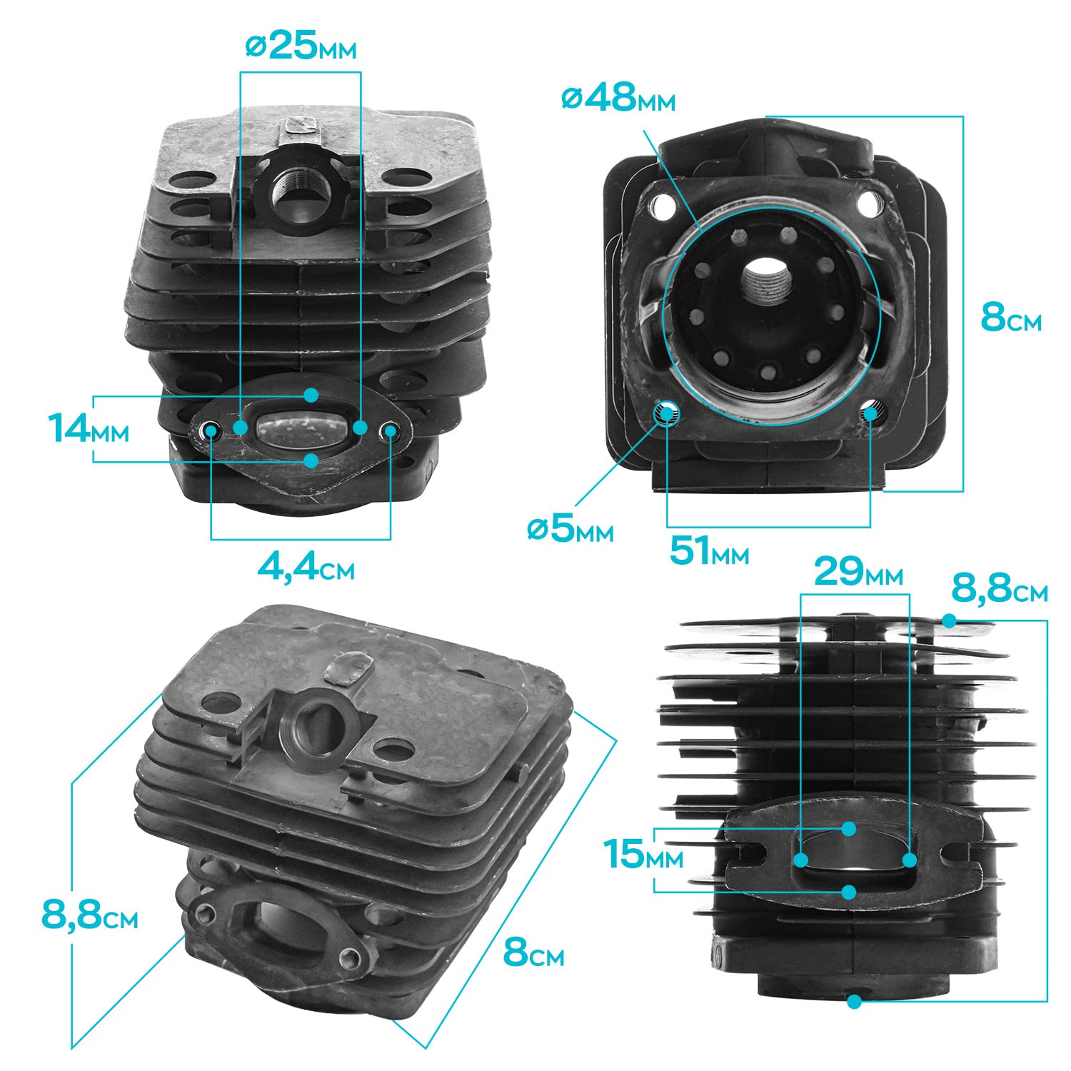 Grupo térmico para motosierra 62 cc - Recambio cilindro + pistón completo para motores de 2 tiempos de 62 cc