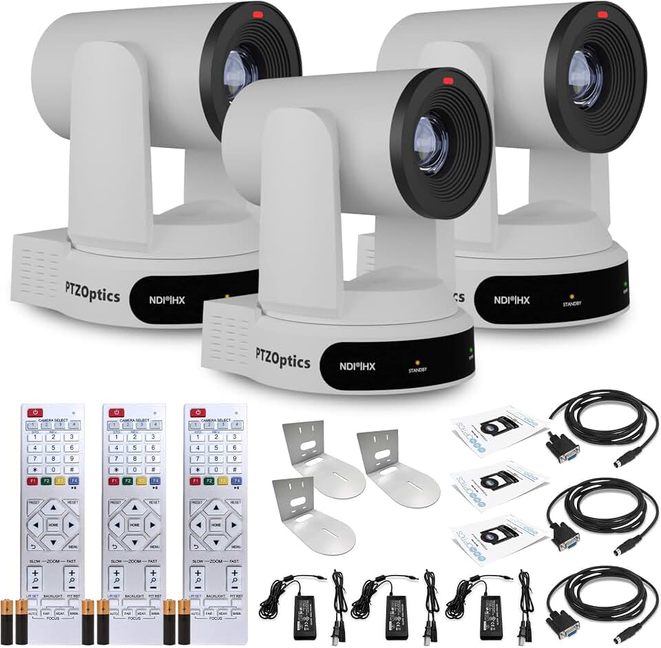 3 x PTZOptics Move 4K SDI/HDMI/USB/IP PTZ Camera with 30x Optical Zoom (White) (PT30X-4K-WH-G3) + 3 x Universal Wall Mount (White)