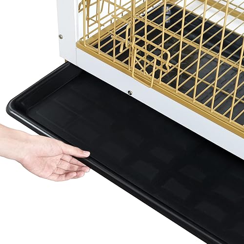 Vista 45 de HOOBRO Mueble de jaula para perros, perrera grande de 38.6 pulgadas para interiores, jaula de madera con bandeja extraíble, mesa auxiliar de casa