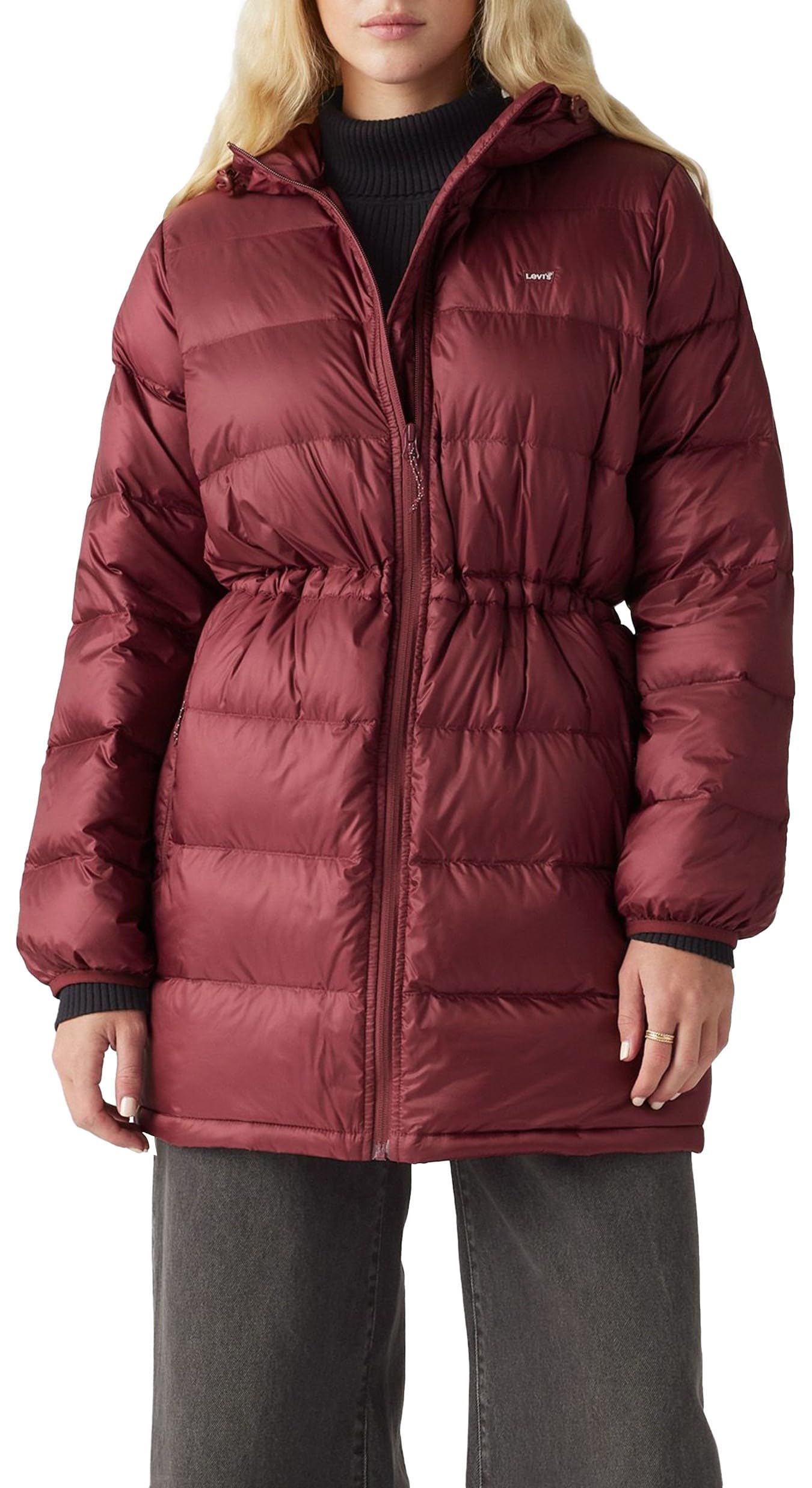 Levi's Women's Burgundy Polly Midi Puffer Jacket, L
