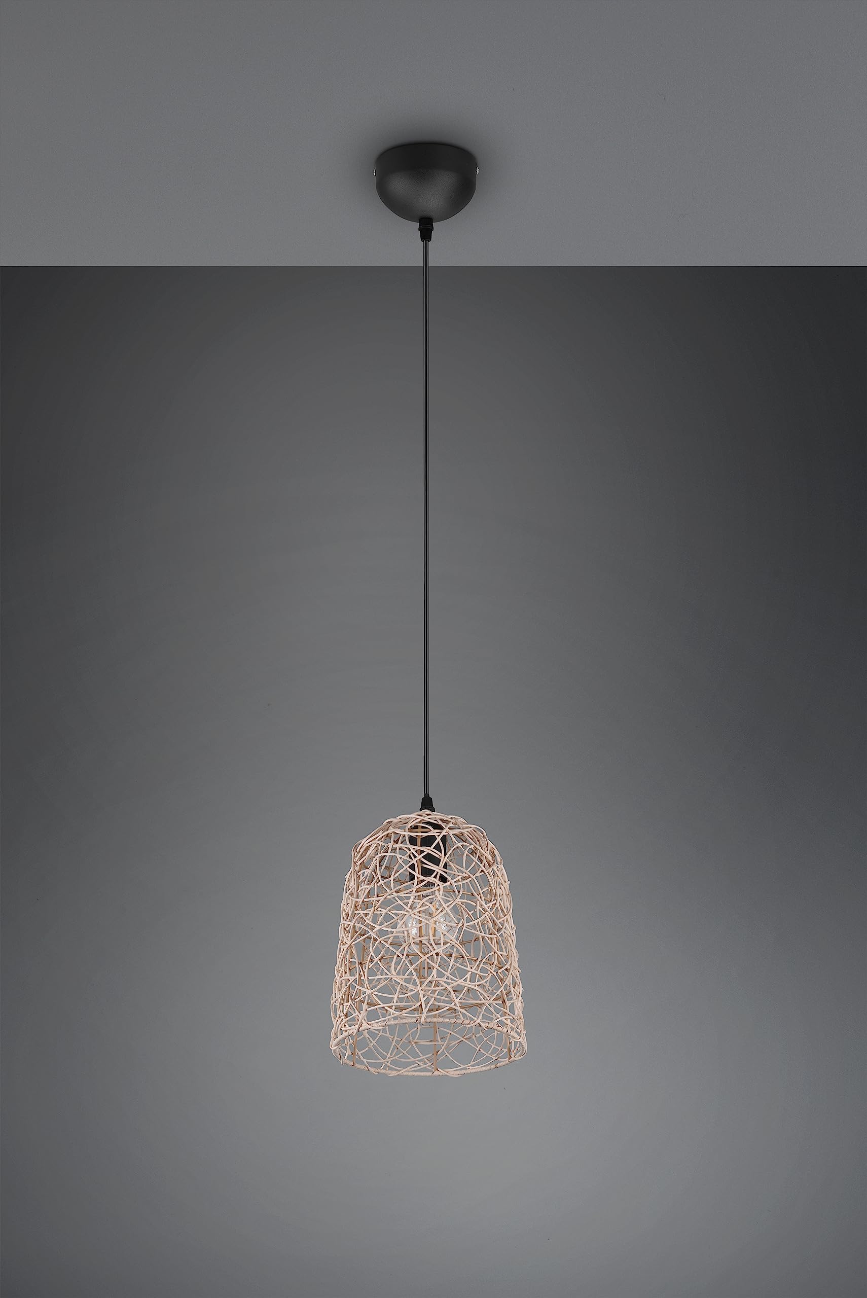 Reality Leuchten Pendelleuchte Lovis R31141036, Metall Schwarz matt, Rattangeflecht, exkl. 1x E27