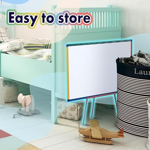 Miniatura 9 de Pizarra blanca magnética de borrado en seco con soporte para caballete de niños, pizarra giratoria para caballete de aula, pizarra blanca con