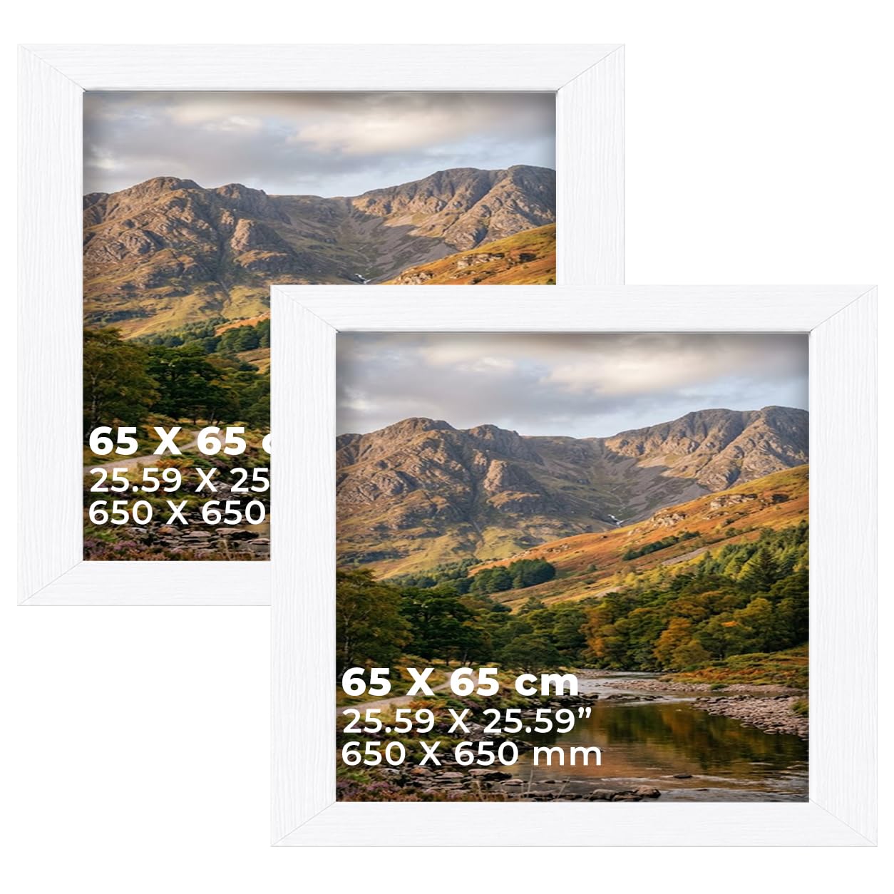 DECORO White 65X65 CM Pack of 2 Picture Frame with Plexiglass Front & Engineered Wood Construction, Wall Hanging Display for Photos, Posters, Prints & Artwork, Portrait or Landscape