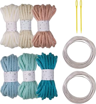 6 Pieces Knitting for Beginners Hollow Braided Rope 7mm X 5 Meters Polyester Cord Rope for Art Craft Includes Big Eye Needle and Sculpting Wire Yarns Skein for Craft